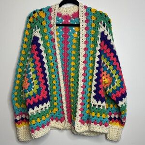 Crochet Granny Square Hexagon Cardigan Multi-color Handmade New